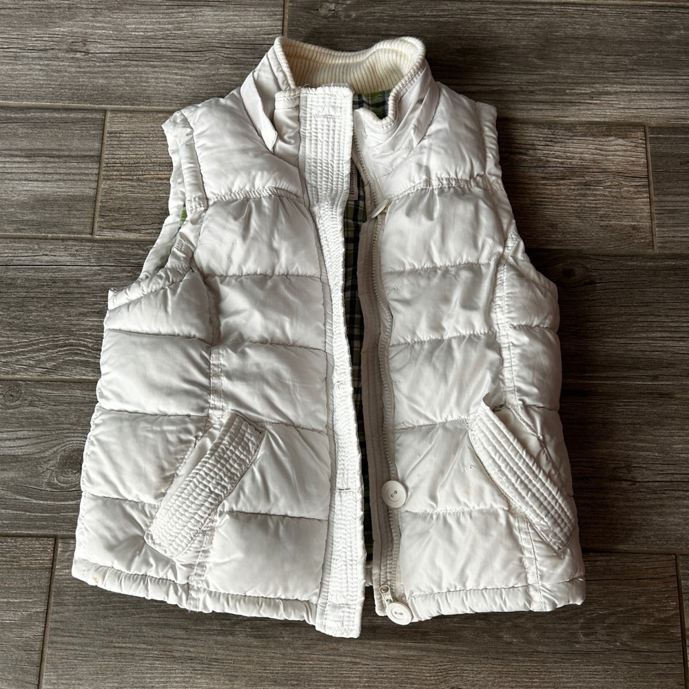 Y2K Aeropostale Women's Vest Ivory Puffer Sleeveless Flannel Lined Cabin Core, L